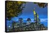 Germany, Hesse, Frankfurt Am Main, Financial District, Skyline with Iron Footbridge at Dusk-Bernd Wittelsbach-Stretched Canvas