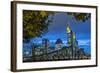 Germany, Hesse, Frankfurt Am Main, Financial District, Skyline with Iron Footbridge at Dusk-Bernd Wittelsbach-Framed Photographic Print