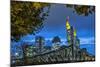 Germany, Hesse, Frankfurt Am Main, Financial District, Skyline with Iron Footbridge at Dusk-Bernd Wittelsbach-Mounted Photographic Print