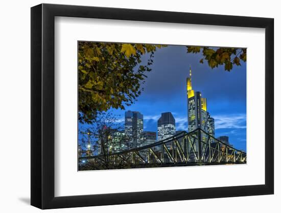 Germany, Hesse, Frankfurt Am Main, Financial District, Skyline with Iron Footbridge at Dusk-Bernd Wittelsbach-Framed Photographic Print