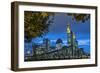 Germany, Hesse, Frankfurt Am Main, Financial District, Skyline with Iron Footbridge at Dusk-Bernd Wittelsbach-Framed Photographic Print