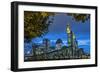 Germany, Hesse, Frankfurt Am Main, Financial District, Skyline with Iron Footbridge at Dusk-Bernd Wittelsbach-Framed Photographic Print