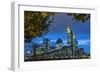 Germany, Hesse, Frankfurt Am Main, Financial District, Skyline with Iron Footbridge at Dusk-Bernd Wittelsbach-Framed Photographic Print