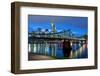 Germany, Hesse, Frankfurt Am Main, Financial District, Skyline with Iron Footbridge at Dusk-Bernd Wittelsbach-Framed Photographic Print