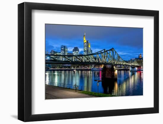 Germany, Hesse, Frankfurt Am Main, Financial District, Skyline with Iron Footbridge at Dusk-Bernd Wittelsbach-Framed Photographic Print