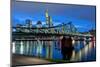 Germany, Hesse, Frankfurt Am Main, Financial District, Skyline with Iron Footbridge at Dusk-Bernd Wittelsbach-Mounted Photographic Print