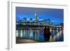 Germany, Hesse, Frankfurt Am Main, Financial District, Skyline with Iron Footbridge at Dusk-Bernd Wittelsbach-Framed Photographic Print