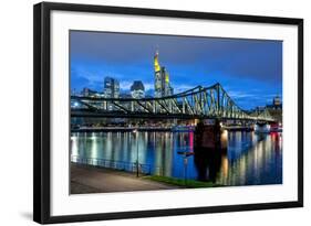 Germany, Hesse, Frankfurt Am Main, Financial District, Skyline with Iron Footbridge at Dusk-Bernd Wittelsbach-Framed Photographic Print