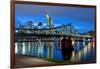 Germany, Hesse, Frankfurt Am Main, Financial District, Skyline with Iron Footbridge at Dusk-Bernd Wittelsbach-Framed Photographic Print