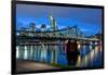 Germany, Hesse, Frankfurt Am Main, Financial District, Skyline with Iron Footbridge at Dusk-Bernd Wittelsbach-Framed Photographic Print