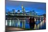 Germany, Hesse, Frankfurt Am Main, Financial District, Skyline with Iron Footbridge at Dusk-Bernd Wittelsbach-Mounted Photographic Print