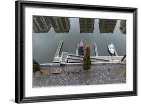 Germany, Hesse, Frankfurt Am Main, View to West Harbour with Reflection of Residential Buildings-Bernd Wittelsbach-Framed Photographic Print