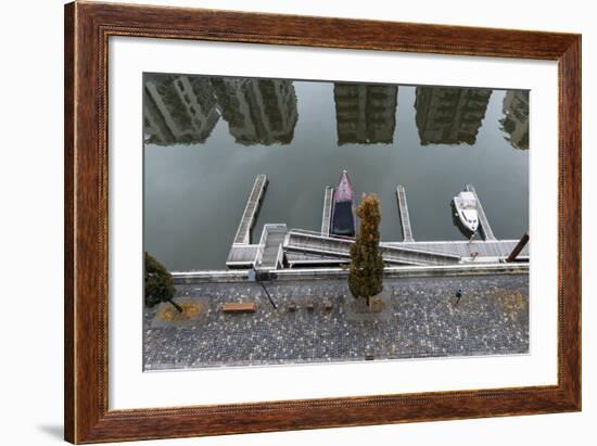 Germany, Hesse, Frankfurt Am Main, View to West Harbour with Reflection of Residential Buildings-Bernd Wittelsbach-Framed Photographic Print