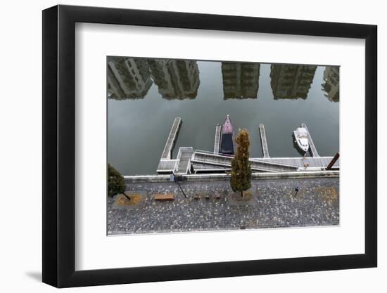 Germany, Hesse, Frankfurt Am Main, View to West Harbour with Reflection of Residential Buildings-Bernd Wittelsbach-Framed Photographic Print