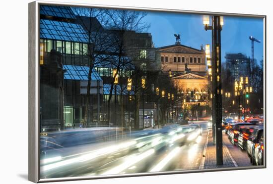 Germany, Hesse, Frankfurt on the Main, Old Opera, Taunusanlage with Evening Rush Hour at Dusk-Bernd Wittelsbach-Framed Photographic Print