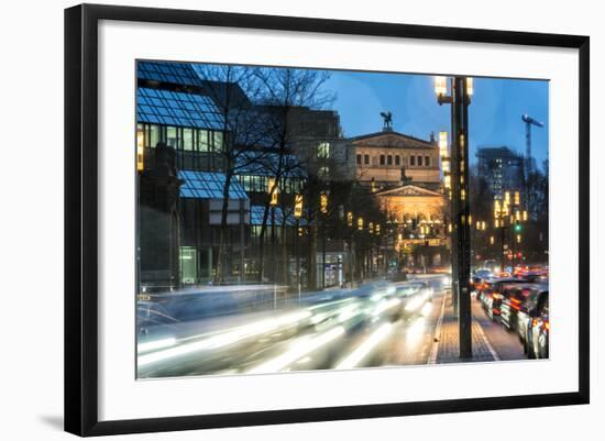 Germany, Hesse, Frankfurt on the Main, Old Opera, Taunusanlage with Evening Rush Hour at Dusk-Bernd Wittelsbach-Framed Photographic Print