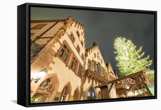 Germany, Hesse, Frankfurt on the Main, R?mer with Christmas Fair at Dusk-Bernd Wittelsbach-Framed Stretched Canvas