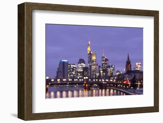 Germany, Hesse, Frankfurt on the Main, Skyline at Dusk, Blurred-Bernd Wittelsbach-Framed Photographic Print