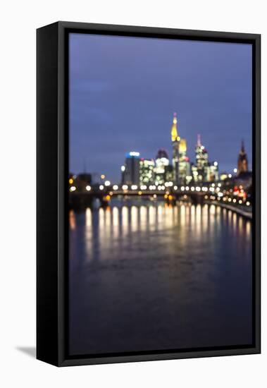 Germany, Hesse, Frankfurt on the Main, Skyline at Dusk, Blurred-Bernd Wittelsbach-Framed Stretched Canvas