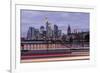 Germany, Hesse, Frankfurt on the Main, Skyline at Dusk, Light Tracks of Passing Cars-Bernd Wittelsbach-Framed Photographic Print