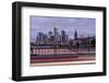 Germany, Hesse, Frankfurt on the Main, Skyline at Dusk, Light Tracks of Passing Cars-Bernd Wittelsbach-Framed Photographic Print