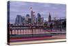 Germany, Hesse, Frankfurt on the Main, Skyline at Dusk, Light Tracks of Passing Cars-Bernd Wittelsbach-Stretched Canvas