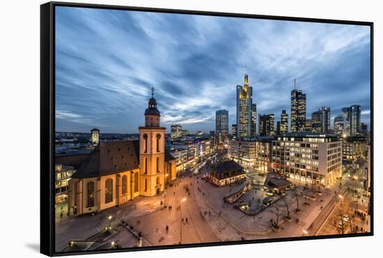 Germany, Hesse, Frankfurt on the Main, Skyline with Hauptwache and St. Catherine's Church-Bernd Wittelsbach-Framed Stretched Canvas