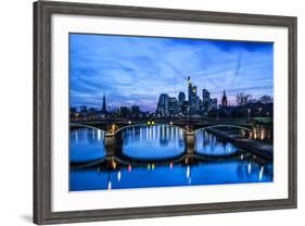 Germany, Hesse, Frankfurt on the Main, Skyline with Ignaz Bubis Bridge at Dusk-Bernd Wittelsbach-Framed Photographic Print