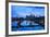 Germany, Hesse, Frankfurt on the Main, Skyline with Ignaz Bubis Bridge at Dusk-Bernd Wittelsbach-Framed Photographic Print