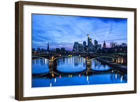 Germany, Hesse, Frankfurt on the Main, Skyline with Ignaz Bubis Bridge at Dusk-Bernd Wittelsbach-Framed Photographic Print