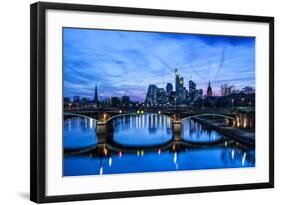 Germany, Hesse, Frankfurt on the Main, Skyline with Ignaz Bubis Bridge at Dusk-Bernd Wittelsbach-Framed Photographic Print