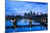 Germany, Hesse, Frankfurt on the Main, Skyline with Ignaz Bubis Bridge at Dusk-Bernd Wittelsbach-Mounted Photographic Print