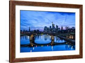 Germany, Hesse, Frankfurt on the Main, Skyline with Ignaz Bubis Bridge at Dusk-Bernd Wittelsbach-Framed Photographic Print