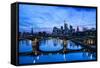 Germany, Hesse, Frankfurt on the Main, Skyline with Ignaz Bubis Bridge at Dusk-Bernd Wittelsbach-Framed Stretched Canvas