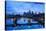 Germany, Hesse, Frankfurt on the Main, Skyline with Ignaz Bubis Bridge at Dusk-Bernd Wittelsbach-Stretched Canvas