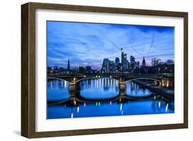 Germany, Hesse, Frankfurt on the Main, Skyline with Ignaz Bubis Bridge at Dusk-Bernd Wittelsbach-Framed Photographic Print