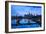 Germany, Hesse, Frankfurt on the Main, Skyline with Ignaz Bubis Bridge at Dusk-Bernd Wittelsbach-Framed Photographic Print