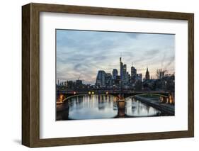 Germany, Hesse, Frankfurt on the Main, Skyline with Ignaz Bubis Bridge at Dusk-Bernd Wittelsbach-Framed Photographic Print