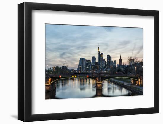 Germany, Hesse, Frankfurt on the Main, Skyline with Ignaz Bubis Bridge at Dusk-Bernd Wittelsbach-Framed Photographic Print