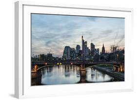 Germany, Hesse, Frankfurt on the Main, Skyline with Ignaz Bubis Bridge at Dusk-Bernd Wittelsbach-Framed Photographic Print