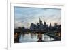 Germany, Hesse, Frankfurt on the Main, Skyline with Ignaz Bubis Bridge at Dusk-Bernd Wittelsbach-Framed Photographic Print