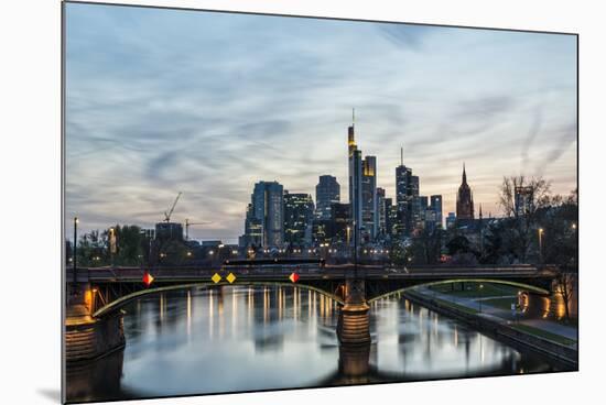 Germany, Hesse, Frankfurt on the Main, Skyline with Ignaz Bubis Bridge at Dusk-Bernd Wittelsbach-Mounted Photographic Print