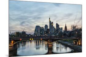 Germany, Hesse, Frankfurt on the Main, Skyline with Ignaz Bubis Bridge at Dusk-Bernd Wittelsbach-Mounted Photographic Print