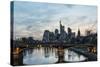 Germany, Hesse, Frankfurt on the Main, Skyline with Ignaz Bubis Bridge at Dusk-Bernd Wittelsbach-Stretched Canvas