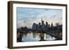 Germany, Hesse, Frankfurt on the Main, Skyline with Ignaz Bubis Bridge at Dusk-Bernd Wittelsbach-Framed Photographic Print