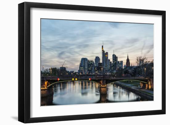 Germany, Hesse, Frankfurt on the Main, Skyline with Ignaz Bubis Bridge at Dusk-Bernd Wittelsbach-Framed Photographic Print