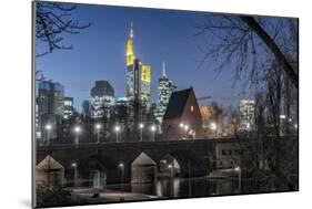 Germany, Hesse, Frankfurt on the Main, Skyline with the Old Bridge and the Portikus at Dusk-Bernd Wittelsbach-Mounted Photographic Print