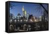 Germany, Hesse, Frankfurt on the Main, Skyline with the Old Bridge and the Portikus at Dusk-Bernd Wittelsbach-Framed Stretched Canvas