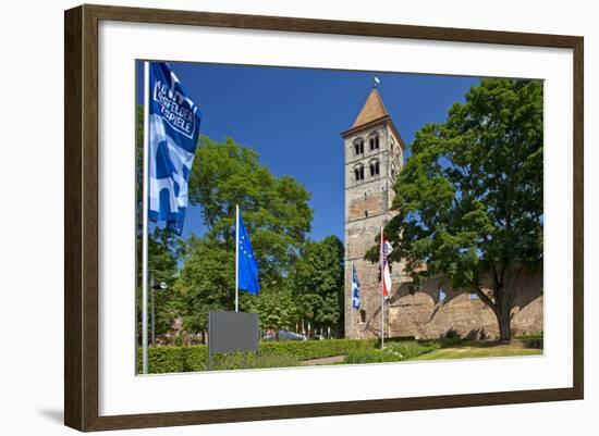 Germany, Hessen, Northern Hessen, Bad Hersfeld, Abbey Ruin, Flags, Bad Hersfeld Festival-Chris Seba-Framed Photographic Print