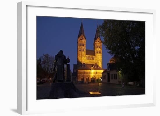 Germany, Hessen, Northern Hessen, Fritzlar, Cathedral, Bonifatius Monument, at Night-Chris Seba-Framed Photographic Print